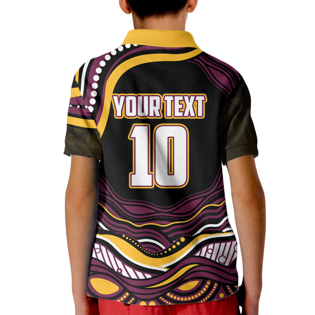 Personalized Brisbane Broncos Kid Polo Shirt Aboriginal Dot Art - Dreamtime Rugby Mascot