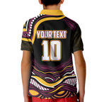 Personalized Brisbane Broncos Kid Polo Shirt Aboriginal Dot Art - Dreamtime Rugby Mascot