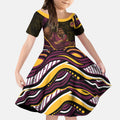 Personalized Brisbane Broncos Kid Short Sleeve Dress Aboriginal Dot Art - Dreamtime Rugby Mascot