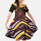 Personalized Brisbane Broncos Kid Short Sleeve Dress Aboriginal Dot Art - Dreamtime Rugby Mascot