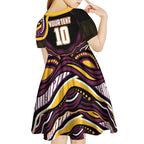 Personalized Brisbane Broncos Kid Short Sleeve Dress Aboriginal Dot Art - Dreamtime Rugby Mascot