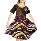 Personalized Brisbane Broncos Kid Short Sleeve Dress Aboriginal Dot Art - Dreamtime Rugby Mascot