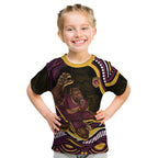 Personalized Brisbane Broncos Kid T Shirt Aboriginal Dot Art - Dreamtime Rugby Mascot