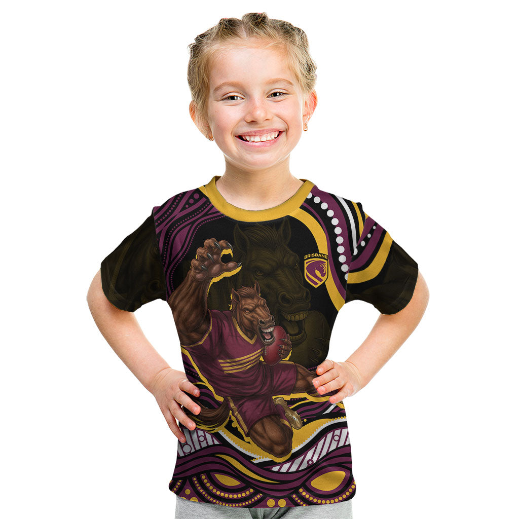 Personalized Brisbane Broncos Kid T Shirt Aboriginal Dot Art - Dreamtime Rugby Mascot