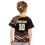 Personalized Brisbane Broncos Kid T Shirt Aboriginal Dot Art - Dreamtime Rugby Mascot