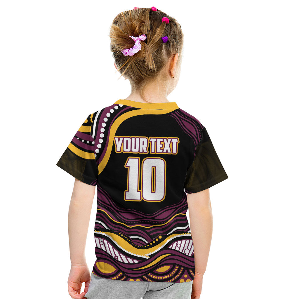 Personalized Brisbane Broncos Kid T Shirt Aboriginal Dot Art - Dreamtime Rugby Mascot