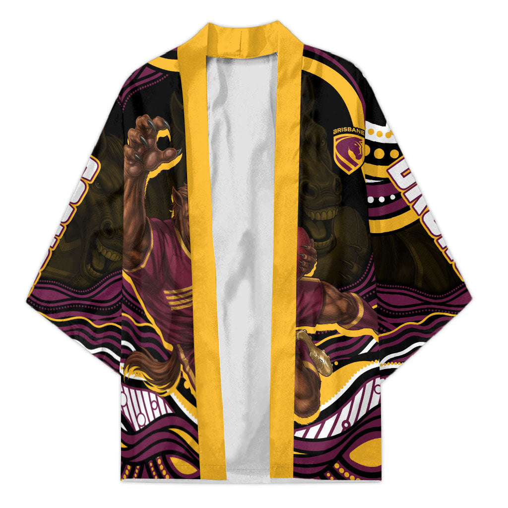 Personalized Brisbane Broncos Kimono Aboriginal Dot Art - Dreamtime Rugby Mascot