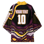 Personalized Brisbane Broncos Kimono Aboriginal Dot Art - Dreamtime Rugby Mascot