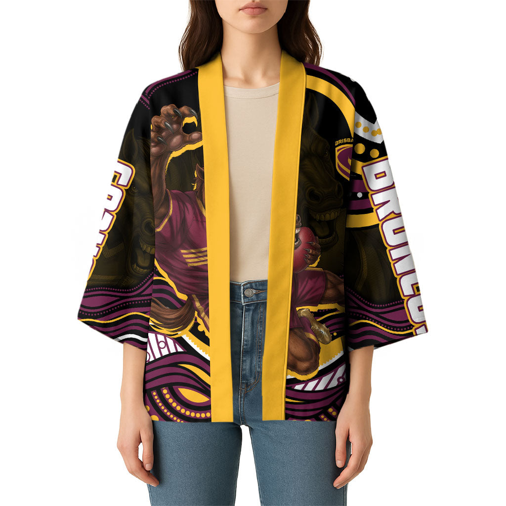 Personalized Brisbane Broncos Kimono Aboriginal Dot Art - Dreamtime Rugby Mascot