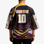 Personalized Brisbane Broncos Kimono Aboriginal Dot Art - Dreamtime Rugby Mascot