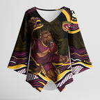 Personalized Brisbane Broncos Kimono Sleeve Blouse Aboriginal Dot Art - Dreamtime Rugby Mascot