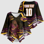 Personalized Brisbane Broncos Kimono Sleeve Blouse Aboriginal Dot Art - Dreamtime Rugby Mascot