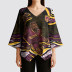 Personalized Brisbane Broncos Kimono Sleeve Blouse Aboriginal Dot Art - Dreamtime Rugby Mascot