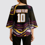 Personalized Brisbane Broncos Kimono Sleeve Blouse Aboriginal Dot Art - Dreamtime Rugby Mascot