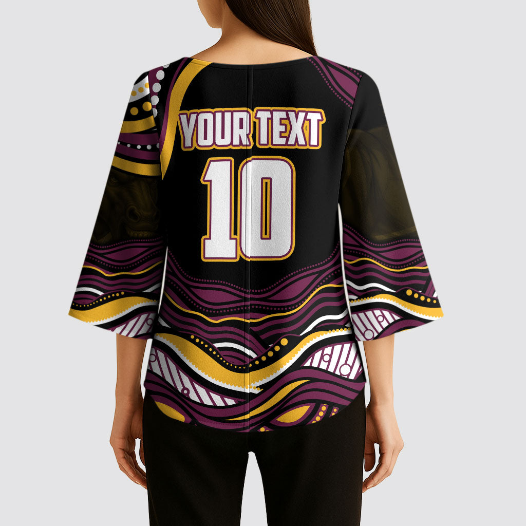 Personalized Brisbane Broncos Kimono Sleeve Blouse Aboriginal Dot Art - Dreamtime Rugby Mascot