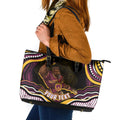 Personalized Brisbane Broncos Leather Tote Bag Aboriginal Dot Art - Dreamtime Rugby Mascot