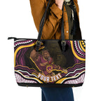 Personalized Brisbane Broncos Leather Tote Bag Aboriginal Dot Art - Dreamtime Rugby Mascot