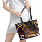 Personalized Brisbane Broncos Leather Tote Bag Aboriginal Dot Art - Dreamtime Rugby Mascot