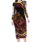 Personalized Brisbane Broncos Long Sleeve Bodycon Dress Aboriginal Dot Art - Dreamtime Rugby Mascot