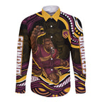 Personalized Brisbane Broncos Long Sleeve Button Shirt Aboriginal Dot Art - Dreamtime Rugby Mascot