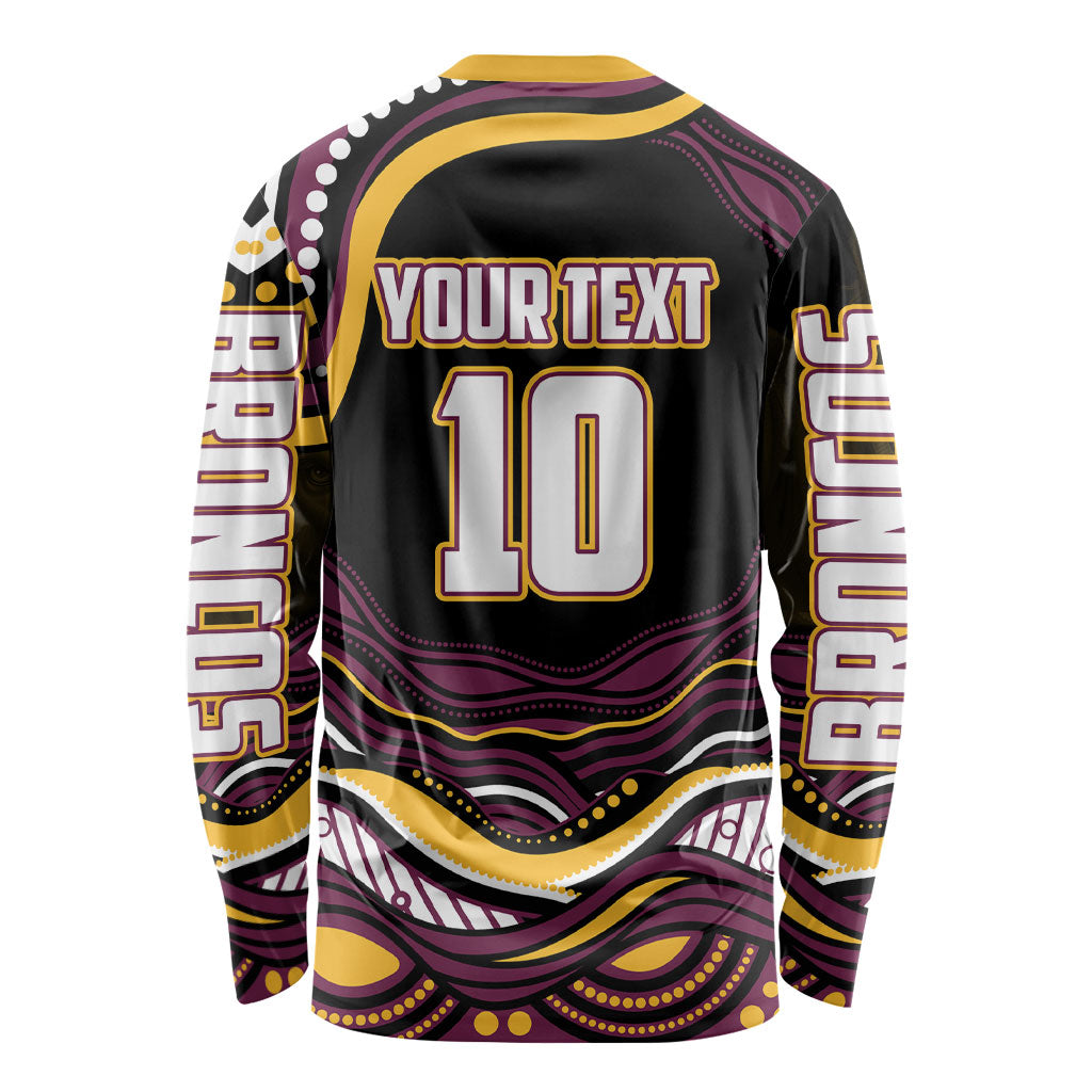 Personalized Brisbane Broncos Long Sleeve Shirt Aboriginal Dot Art - Dreamtime Rugby Mascot