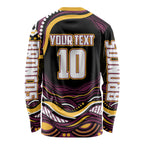 Personalized Brisbane Broncos Long Sleeve Shirt Aboriginal Dot Art - Dreamtime Rugby Mascot