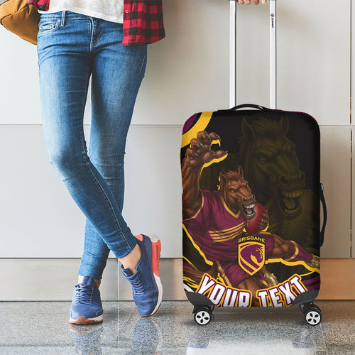 Personalized Brisbane Broncos Luggage Cover Aboriginal Dot Art - Dreamtime Rugby Mascot