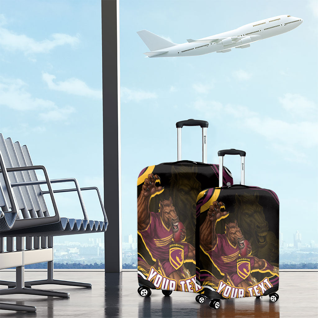 Personalized Brisbane Broncos Luggage Cover Aboriginal Dot Art - Dreamtime Rugby Mascot