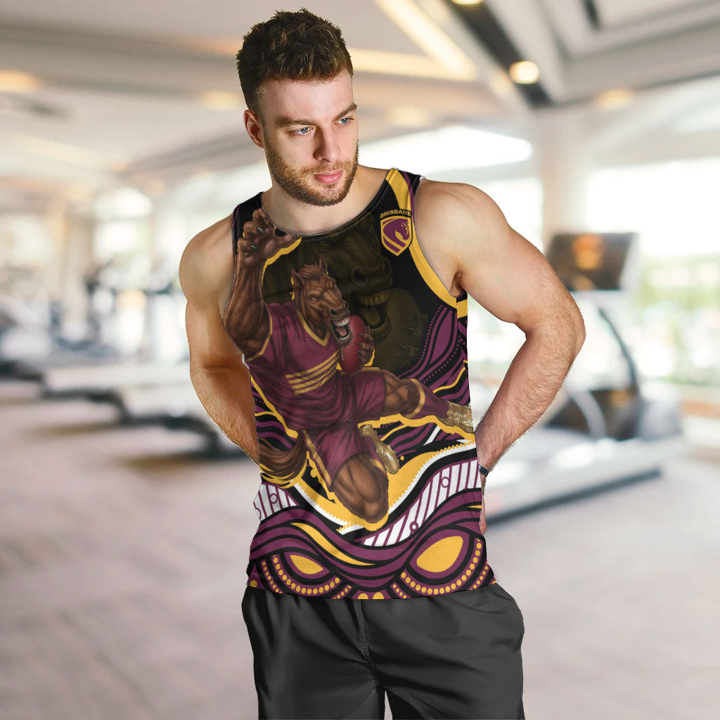 Personalized Brisbane Broncos Men Tank Top Aboriginal Dot Art - Dreamtime Rugby Mascot