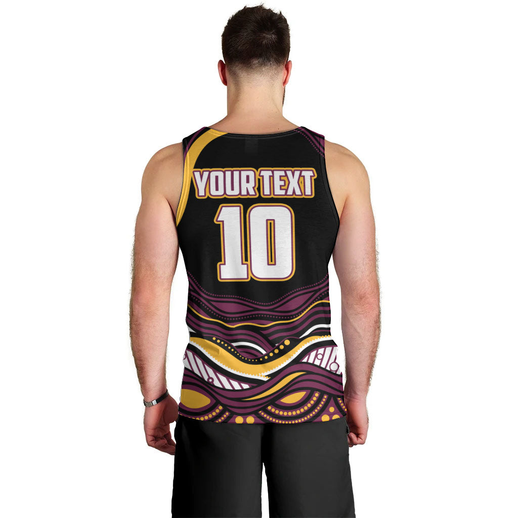 Personalized Brisbane Broncos Men Tank Top Aboriginal Dot Art - Dreamtime Rugby Mascot