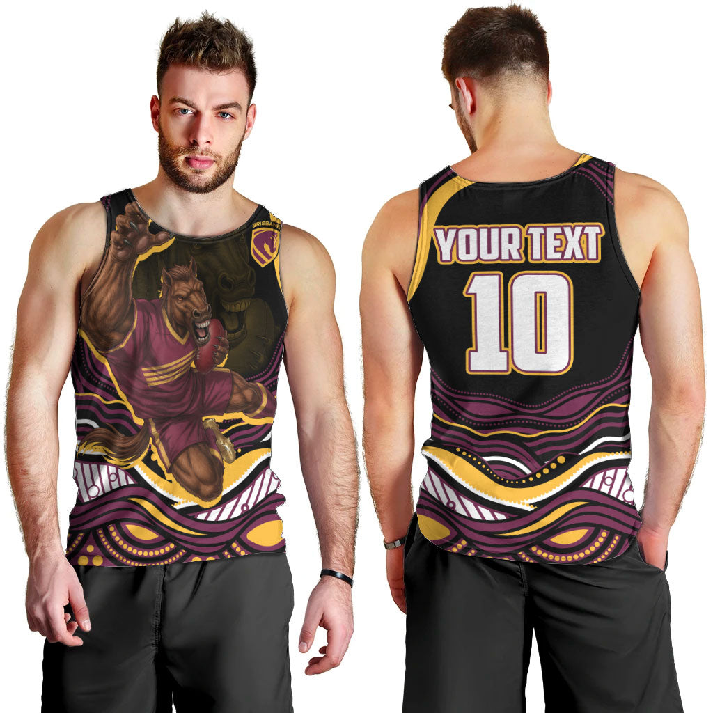 Personalized Brisbane Broncos Men Tank Top Aboriginal Dot Art - Dreamtime Rugby Mascot