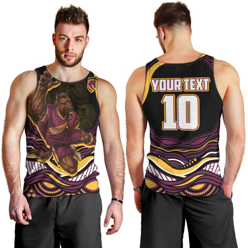 Personalized Brisbane Broncos Men Tank Top Aboriginal Dot Art - Dreamtime Rugby Mascot