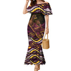 Personalized Brisbane Broncos Mermaid Dress Aboriginal Dot Art - Dreamtime Rugby Mascot