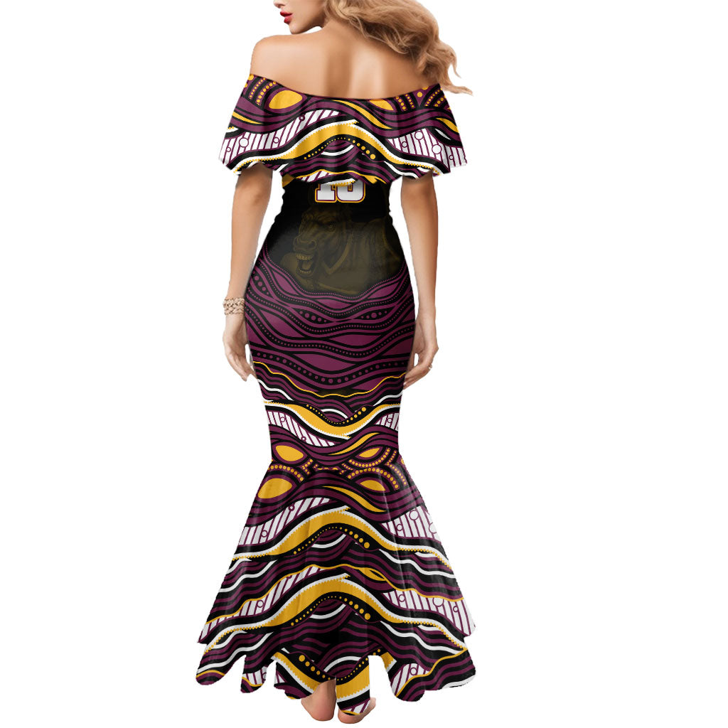 Personalized Brisbane Broncos Mermaid Dress Aboriginal Dot Art - Dreamtime Rugby Mascot