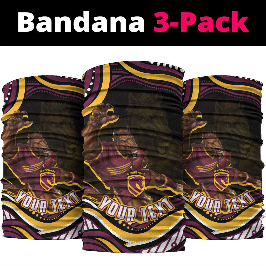 Personalized Brisbane Broncos Neck Gaiter Aboriginal Dot Art - Dreamtime Rugby Mascot
