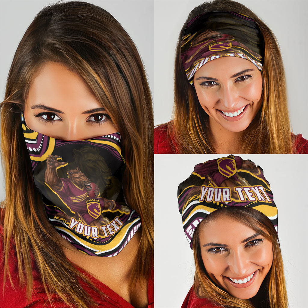 Personalized Brisbane Broncos Neck Gaiter Aboriginal Dot Art - Dreamtime Rugby Mascot