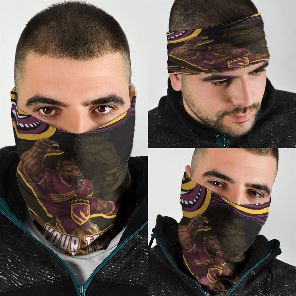 Personalized Brisbane Broncos Neck Gaiter Aboriginal Dot Art - Dreamtime Rugby Mascot
