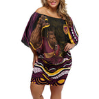 Personalized Brisbane Broncos Off Shoulder Short Dress Aboriginal Dot Art - Dreamtime Rugby Mascot