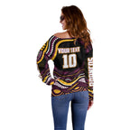Personalized Brisbane Broncos Off Shoulder Sweater Aboriginal Dot Art - Dreamtime Rugby Mascot