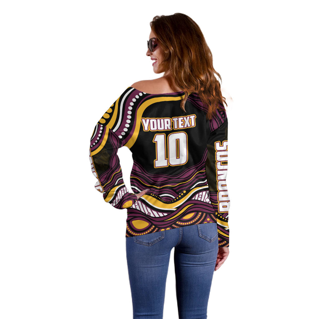 Personalized Brisbane Broncos Off Shoulder Sweater Aboriginal Dot Art - Dreamtime Rugby Mascot