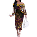 Personalized Brisbane Broncos Off The Shoulder Long Sleeve Dress Aboriginal Dot Art - Dreamtime Rugby Mascot