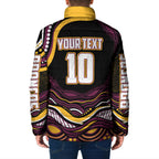 Personalized Brisbane Broncos Padded Jacket Aboriginal Dot Art - Dreamtime Rugby Mascot