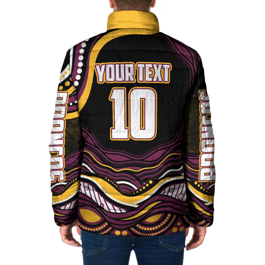 Personalized Brisbane Broncos Padded Jacket Aboriginal Dot Art - Dreamtime Rugby Mascot