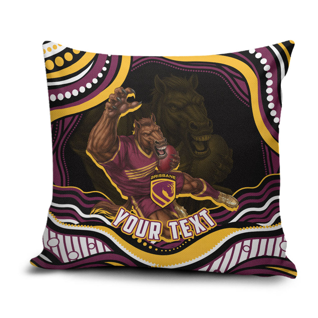 Personalized Brisbane Broncos Pillow Cover Aboriginal Dot Art - Dreamtime Rugby Mascot