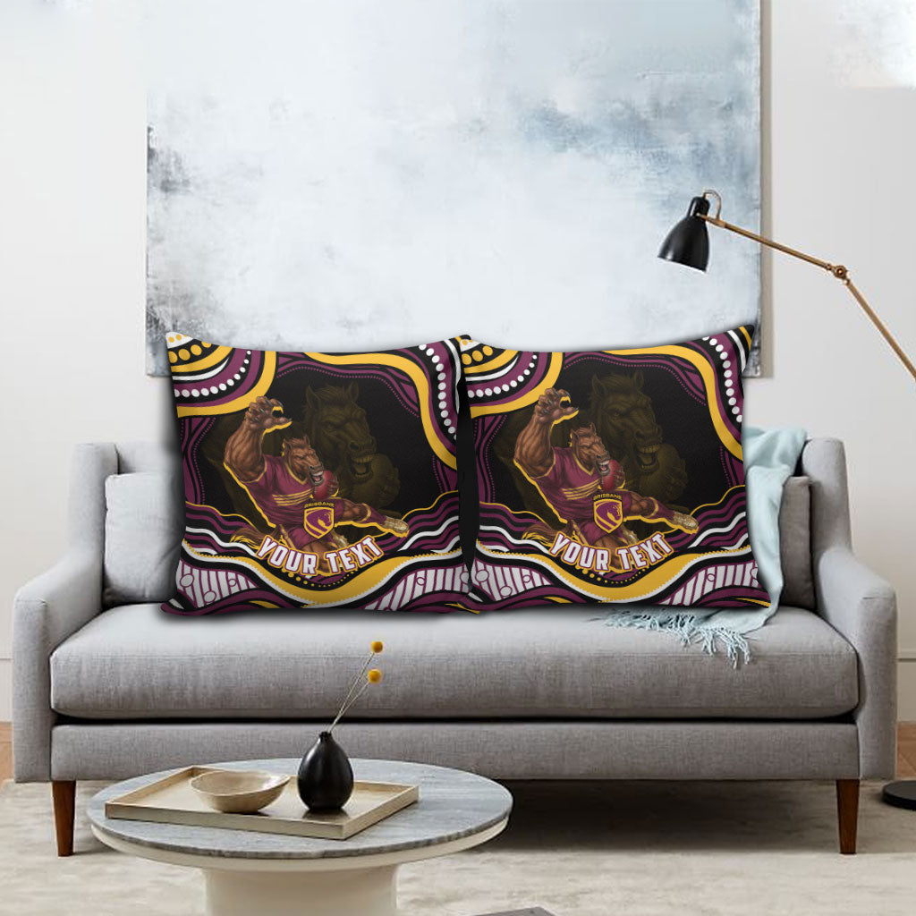 Personalized Brisbane Broncos Pillow Cover Aboriginal Dot Art - Dreamtime Rugby Mascot