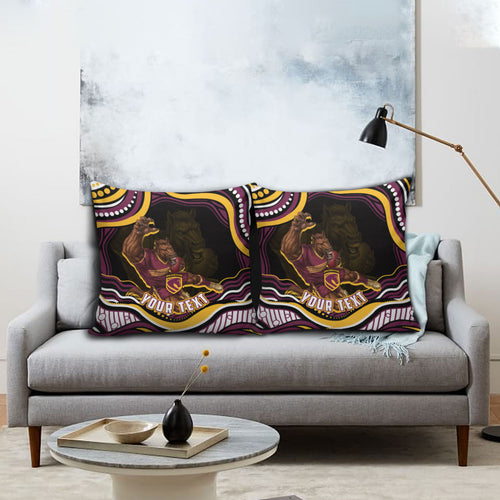 Personalized Brisbane Broncos Pillow Cover Aboriginal Dot Art - Dreamtime Rugby Mascot