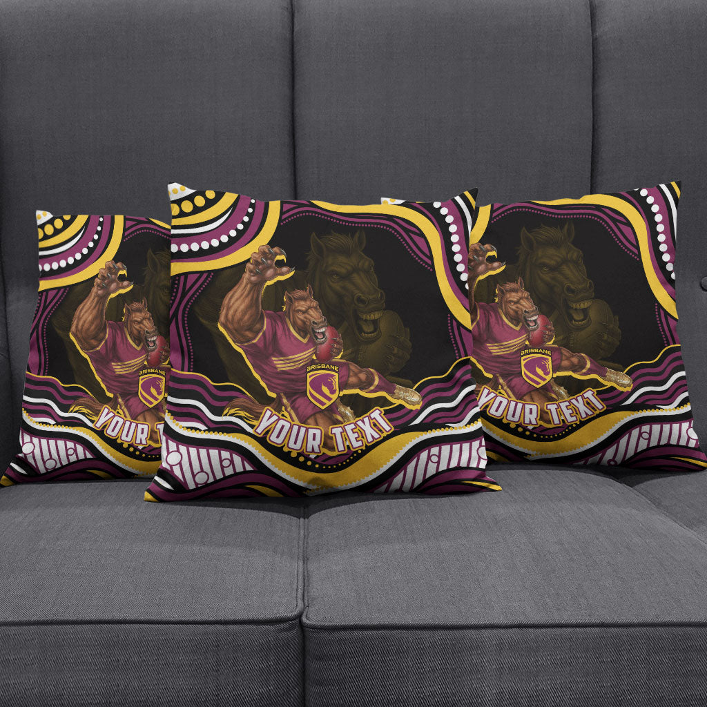 Personalized Brisbane Broncos Pillow Cover Aboriginal Dot Art - Dreamtime Rugby Mascot