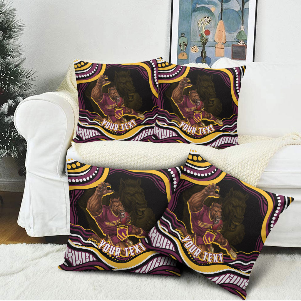 Personalized Brisbane Broncos Pillow Cover Aboriginal Dot Art - Dreamtime Rugby Mascot