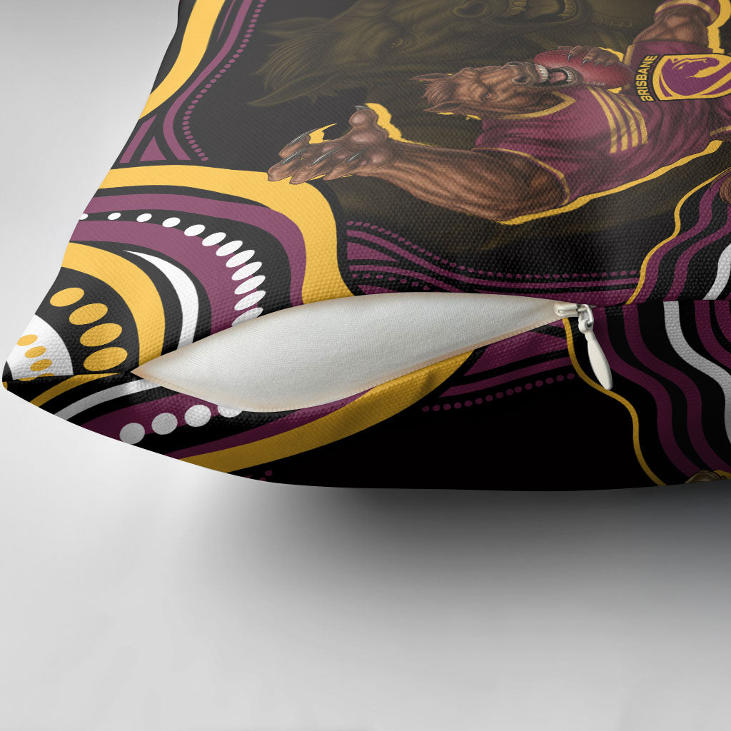 Personalized Brisbane Broncos Pillow Cover Aboriginal Dot Art - Dreamtime Rugby Mascot
