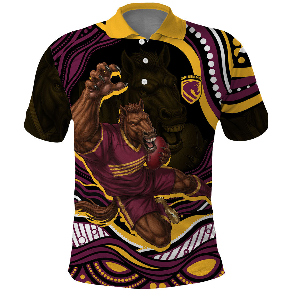 Personalized Brisbane Broncos Polo Shirt Aboriginal Dot Art - Dreamtime Rugby Mascot
